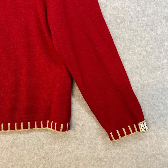 ST JOHN SPORT MARIE GRAY Sweater Size P Red & Metallic GoldTrim Knit Watch Wrist - Picture 3 of 6